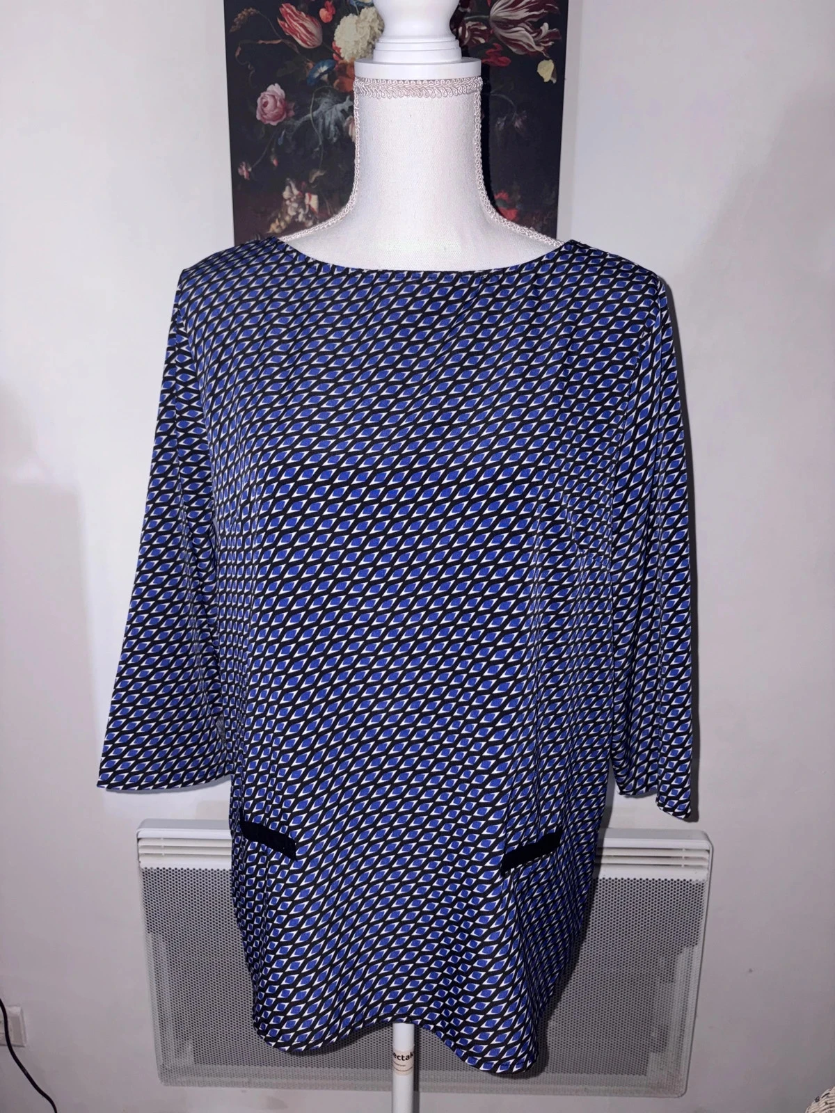 Blouse à manches 3/4 bleu et noir U collection taille XXL / 44